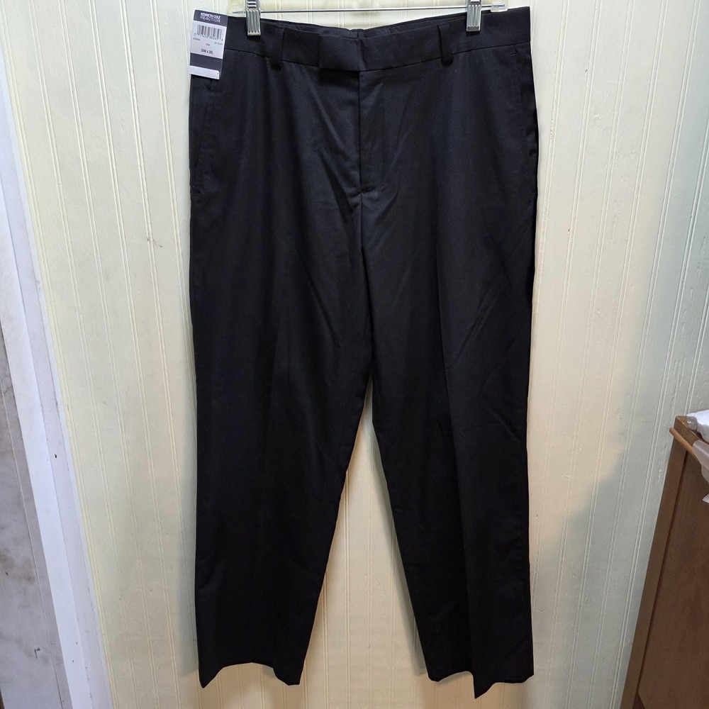 Kenneth Cole Reaction Pants Mens 34x30 Black Flat Front Stretch Dress Slacks